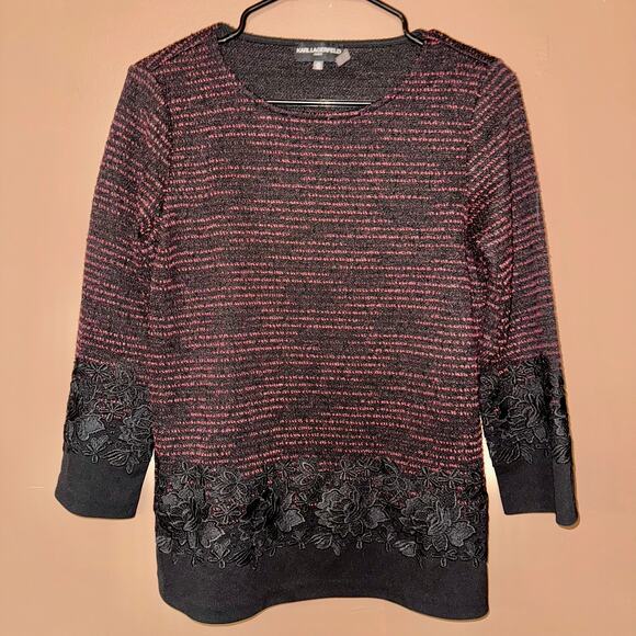 Karl Lagerfeld Paris Tweed Knit Lace Sweater Top - XS - Picture 1 of 9